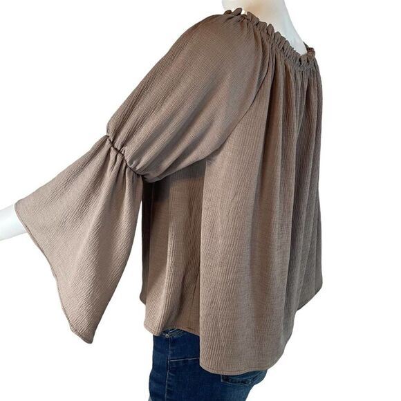 Wanderlux Bohemian Flowy 3/4 Sleeve Blouse Brown - Picture 4 of 8